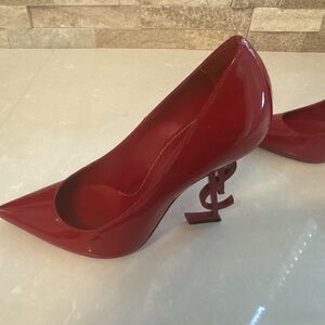 Yves Saint Laurent Red Heels with Iconic Logo Heel